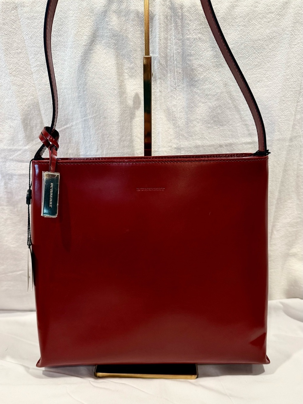 Vintage Burberry Smooth Burgundy Leather Shoulder Bag
